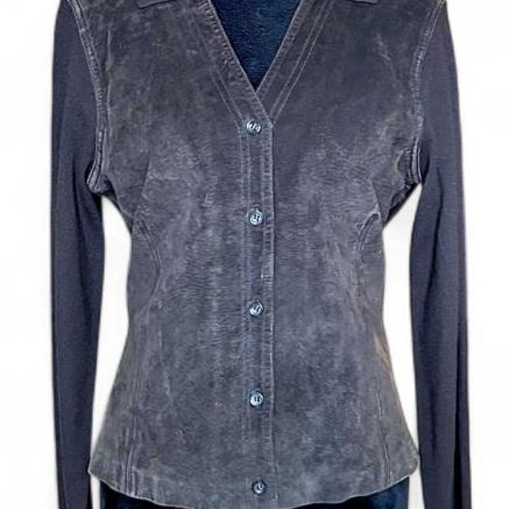 Vintage 90s Jones New York Suede Leather Knit Top M/L